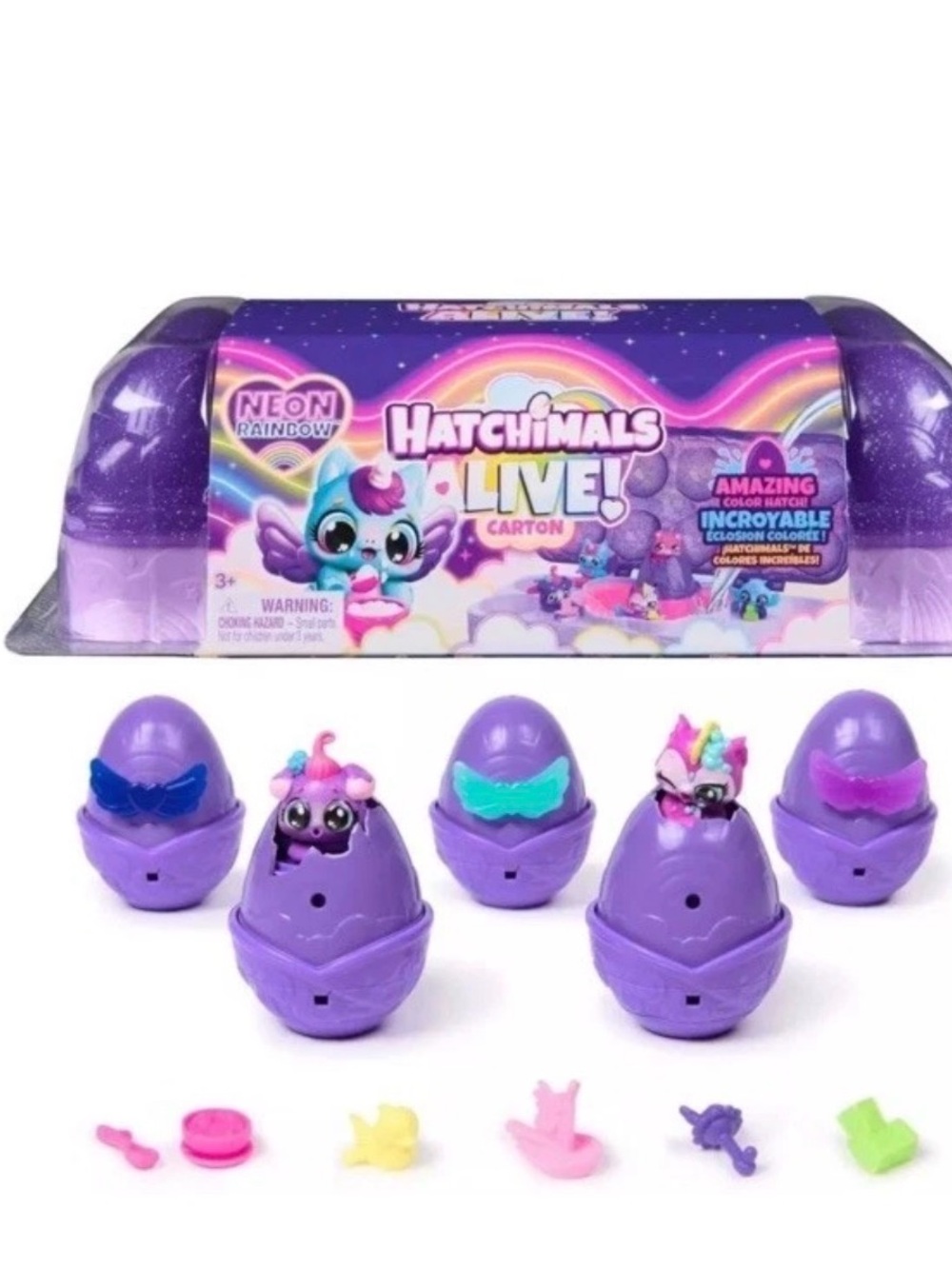 Hatchimals Alive, Neon Rainbow Egg Carton Toy with 5 Mini Figures